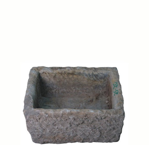 19" Inch Long Hand Chiseled Stone Trough 24 - 20 - Dyag East