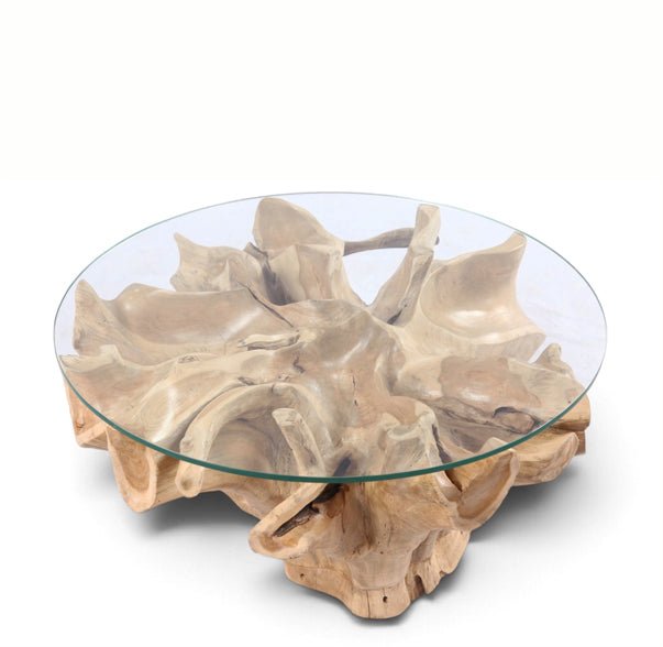 32” Inch Diameter Sculptured Teak Root Round Coffee Table 223 - Dyag East