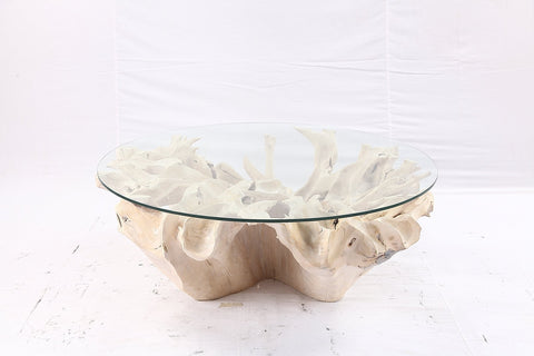 47” Round Sculptured Teak Root Coffee Table 51 - Dyag East