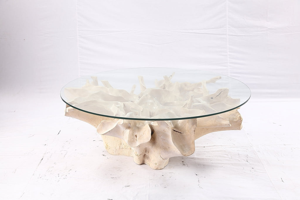 47” Round Sculptured Teak Root Coffee Table 52 - Dyag East