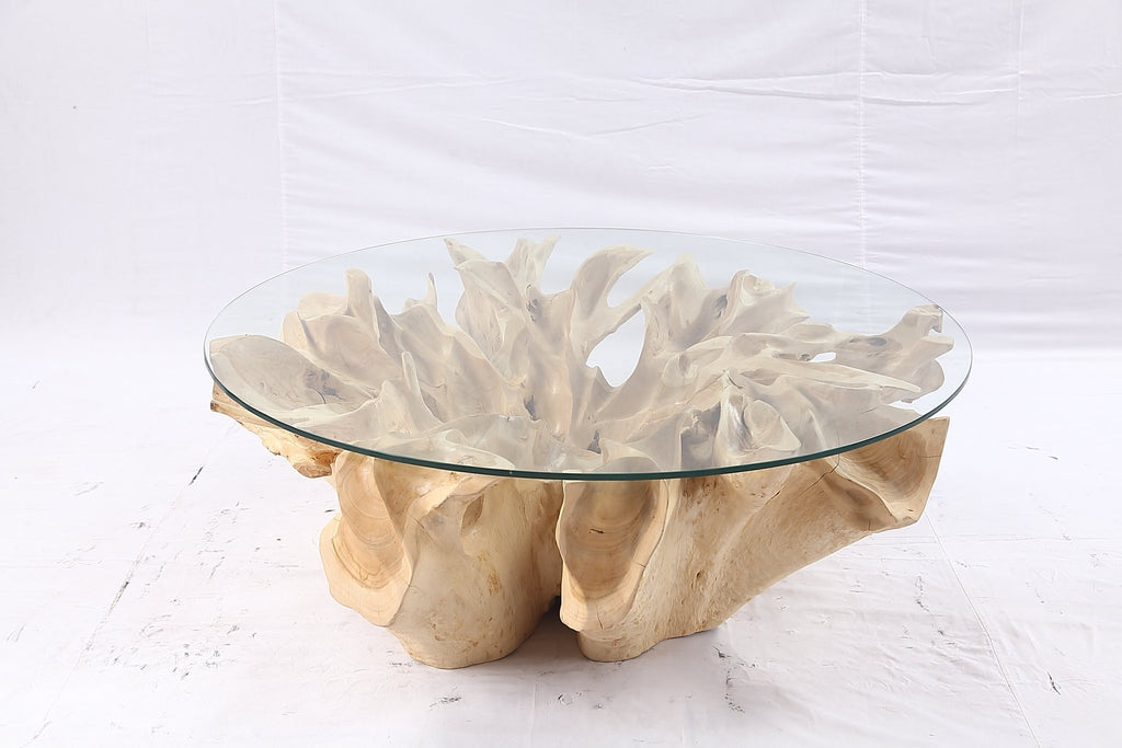 47” Round Sculptured Teak Root Coffee Table 54 - Dyag East