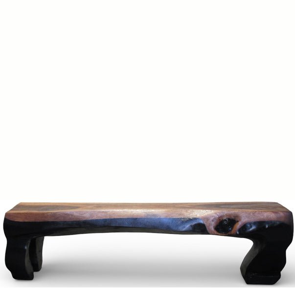 71" Long Two - Tone Hand Carved Modern Sculptural Bench in Ebony & Brown - Dyag East