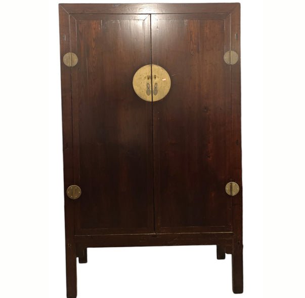 87" Tall Antique Chinese Tapered Cabinet with Large Brass Hardware - Dyag East