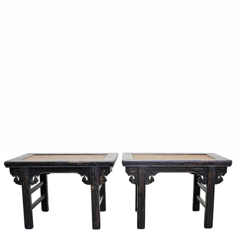 Pair of Rattan Top Side Tables