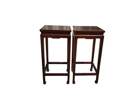Pair of Chinese Elm Square Top Accent Tables