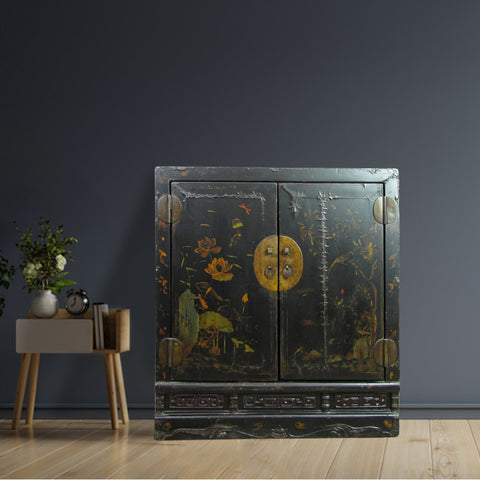 Mid 19 Century Hand Painted Antique Chinese Cabinet