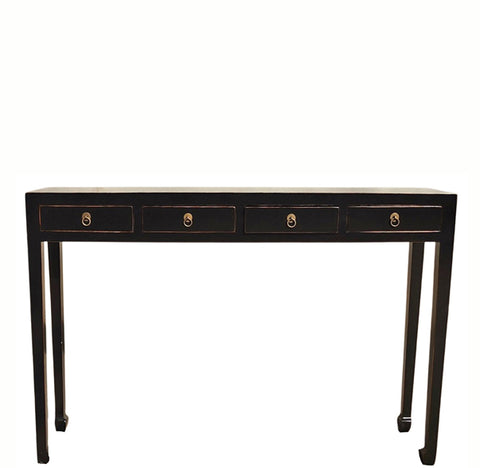 48" Long 4 Drawer Black Ming Console Table