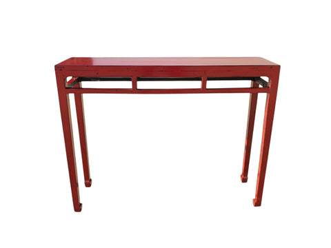 Late 19th Century Solid Elm Red Lacquer Console Table