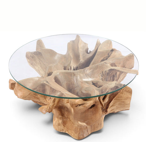 32” Inch Diameter Sculptured Teak Root Round Coffee Table 222