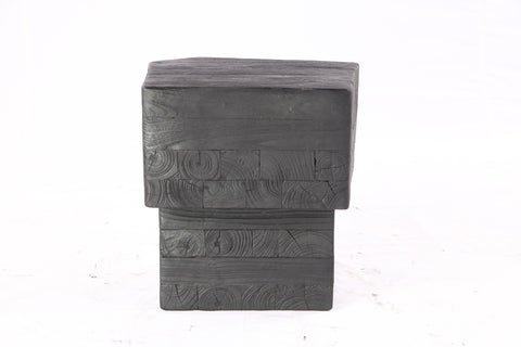 16” Black Sculptural Teak Block Accent Table