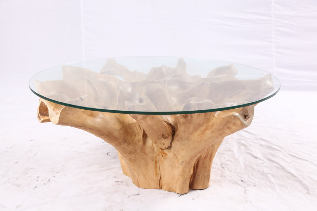 40” Inch Diameter Sculptured Teak Root Round Coffee Table