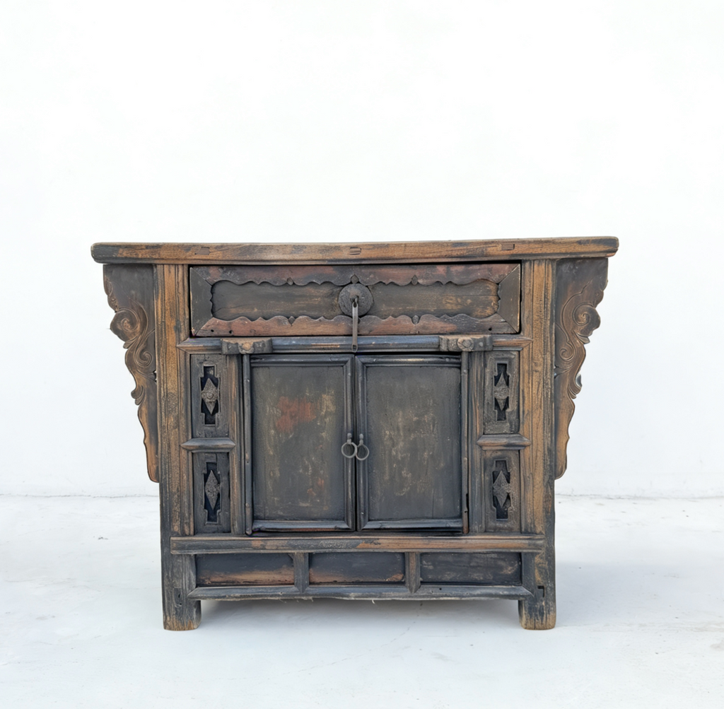 Antique Distressed Elm Altar Cabinet