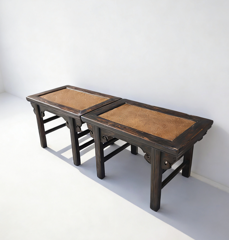 Pair of 19th Century Side Tables with Woven Tops