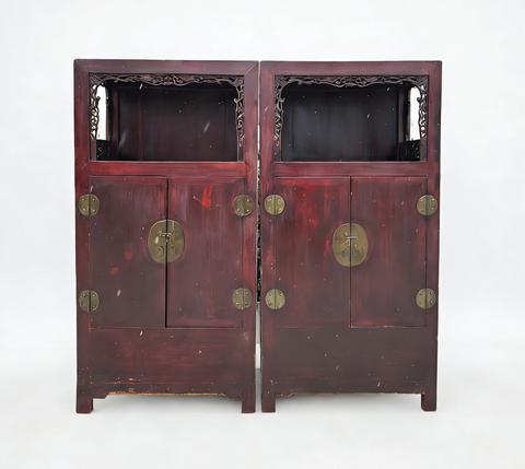 Antique Open-Shelf Elm Display Cabinet