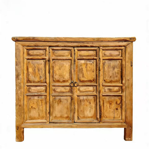 Ming-Style 4 Panel Elm Cabinet