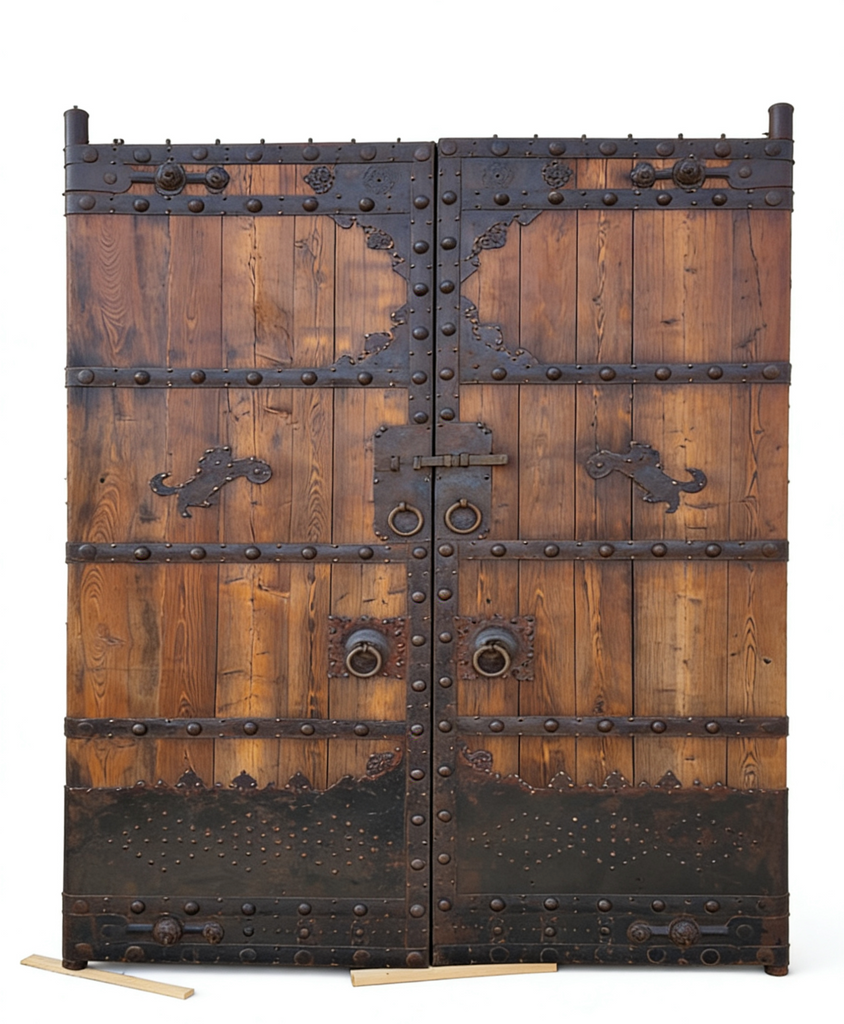 19th Century Chinese Wood Doors with Iron Detail