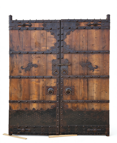 19th Century Chinese Wood Doors with Iron Detail