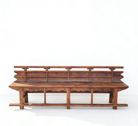 Vintage 111" Elm Wood Bench with Tiered Backrest