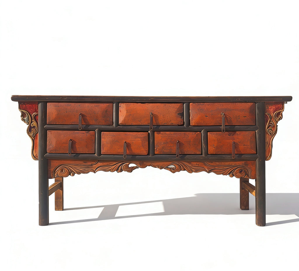 Antique Chinese 72" Long Apothecary Cabinet