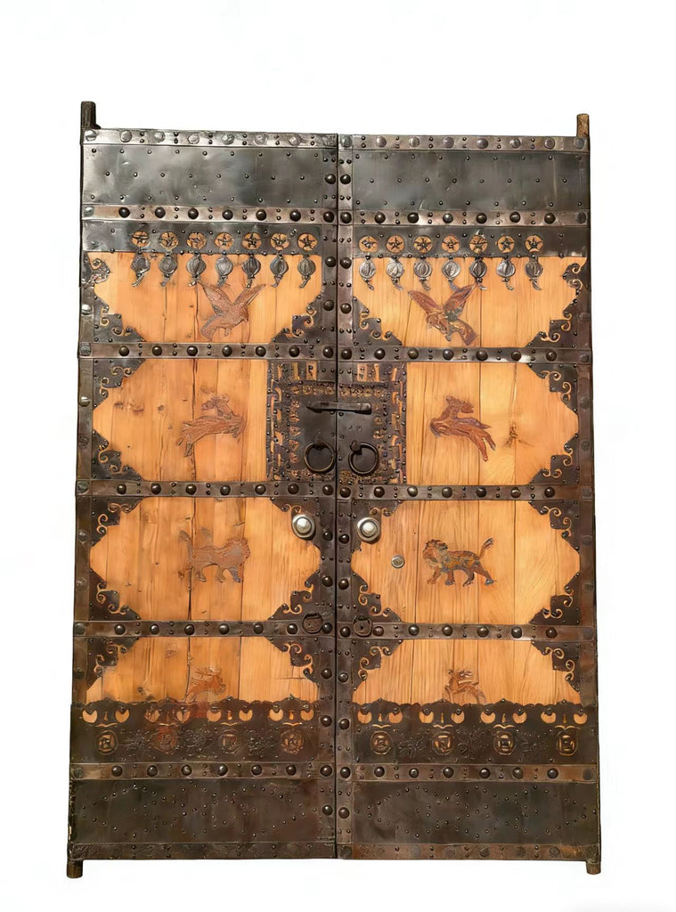 19th Century Pair of Chinese Wood Doors with Iron Accents