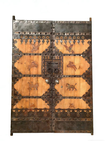 19th Century Pair of Chinese Wood Doors with Iron Accents