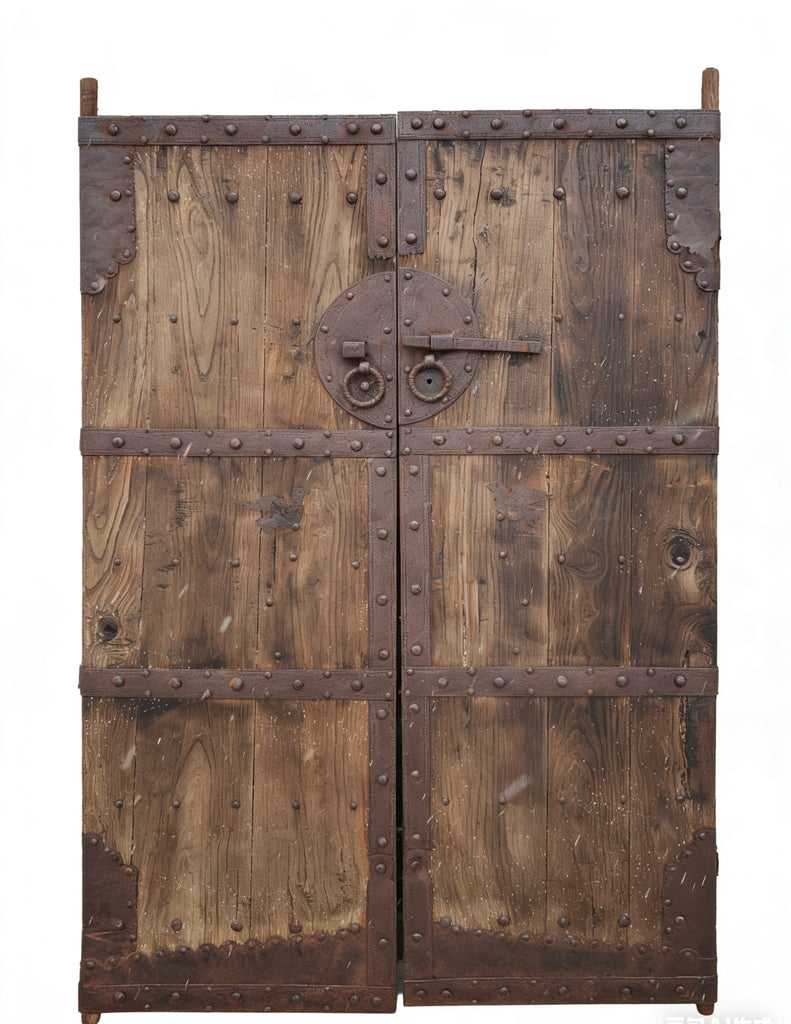 19th Century Chinese Wood Doors with Iron Bands & Studs