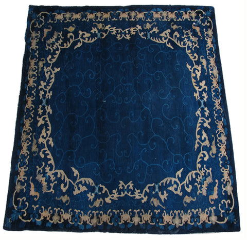 Blue Vintage Chinese Art Deco Rugs, 9 ft 8 in x 8 ft 3 in