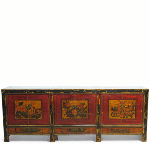 Z-Hand Painted 3 Compartments Asian Sideboard