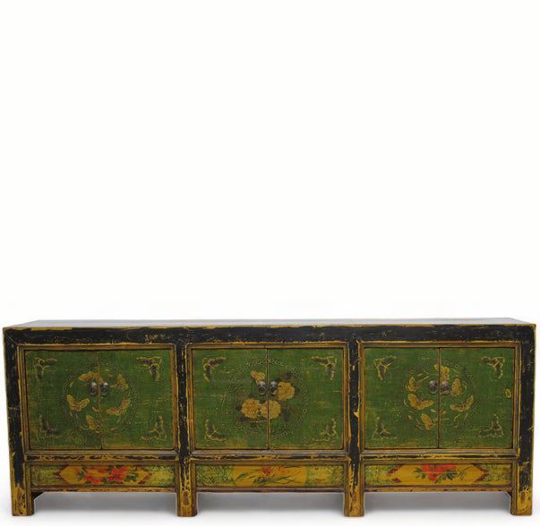 Z-Hand Painted Antique Green Asian Sideboard