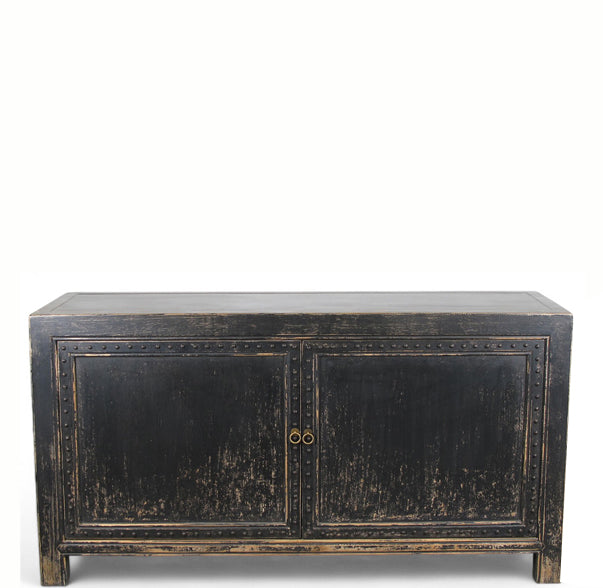 Distressed 2 Panels Door Black Sideboard