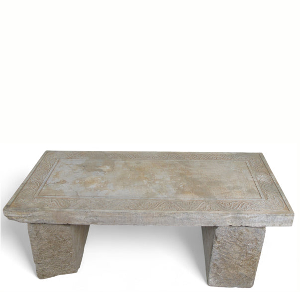 Antique Hand Carved Top Garden Stone Table or Bench
