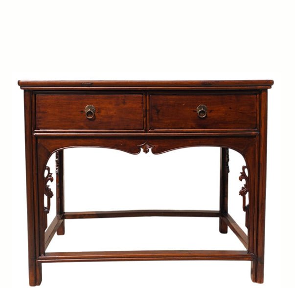 Antique 19th Century Chinese Shanxi Solid Walnut 2-Drawer Side Table - Dyag East