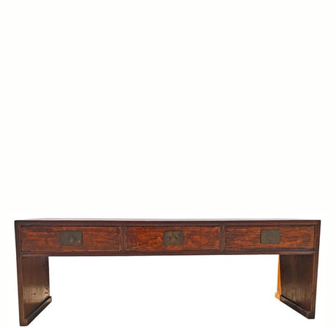 Antique 20th Century Chinese Elm 3 Drawer Console Table - Dyag East