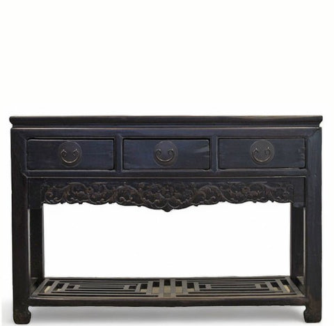 Antique 3 Drawers Desk with Cracked Ice Foot Rest - Dyag East