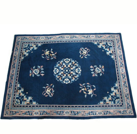 Blue Flowering Vintage Chinese Art Deco Rug, 12 ft 3 in x 9 ft - Dyag East