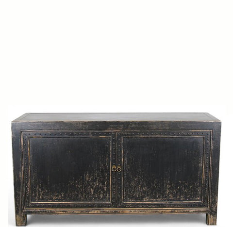 Distressed 2 Panels Door Black Sideboard - Dyag East