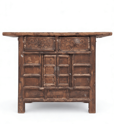 Double Top Drawer Carved Elm Sideboard - Dyag East