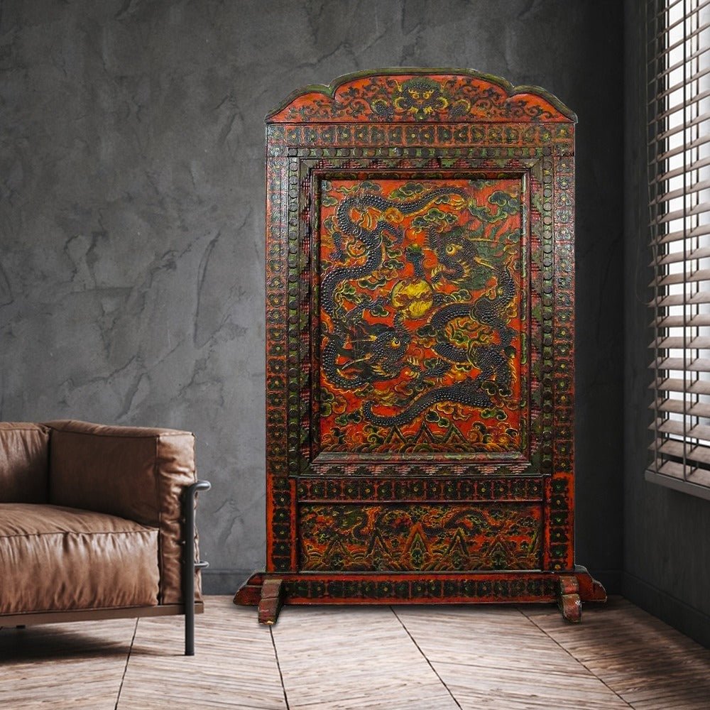Embossed Flying Dragons Tibetan Wall Art or Room Divider or Head Board - Dyag East