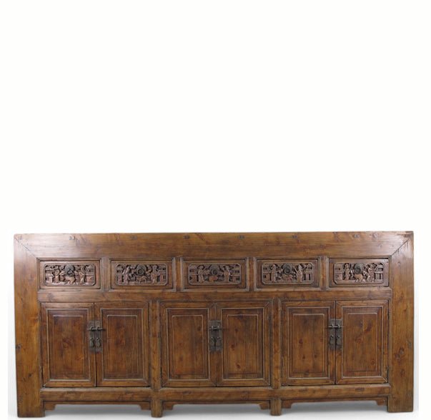 Hand Carved 5 Drawers Antique Chinese Buffet Sideboard - Dyag East