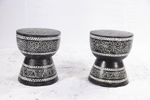 Pair of 14” Round Black Suar Drum Accent Tables - Dyag East