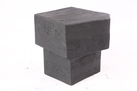 Pair of 16” Black Sculptural Teak Block Accent Table 1&2 - Dyag East