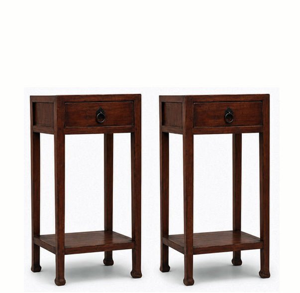 Pair of Chinese Elm Accent Tables with Drawer - Dyag East