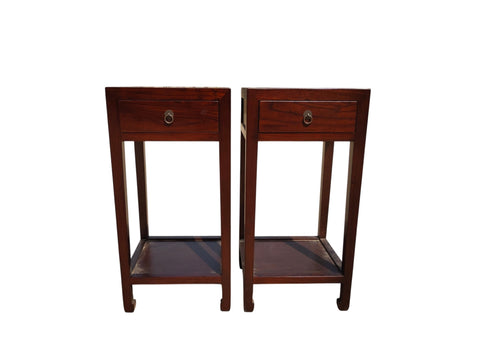 Pair of Chinese Elm Accent Tables with Drawer - Dyag East