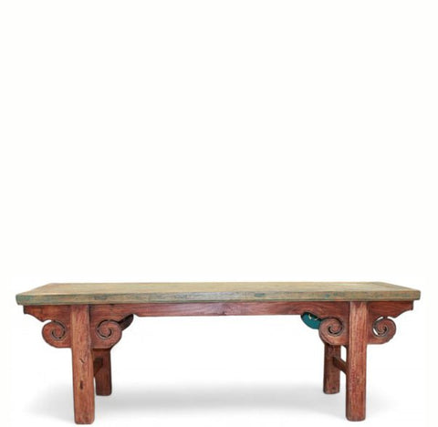 Vintage Green Top Bench or Coffee Table or Low Console Table - Dyag East