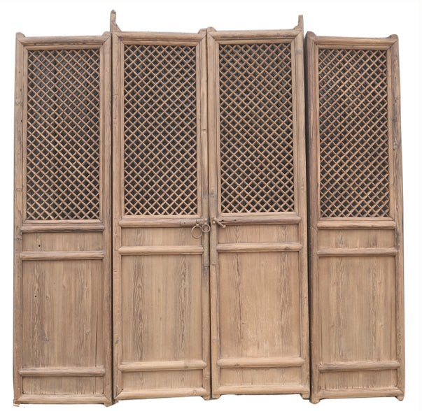 100" High Large Antique Chinese Screen Door - A set of 4 Lattice Screen Panels - Dyag East