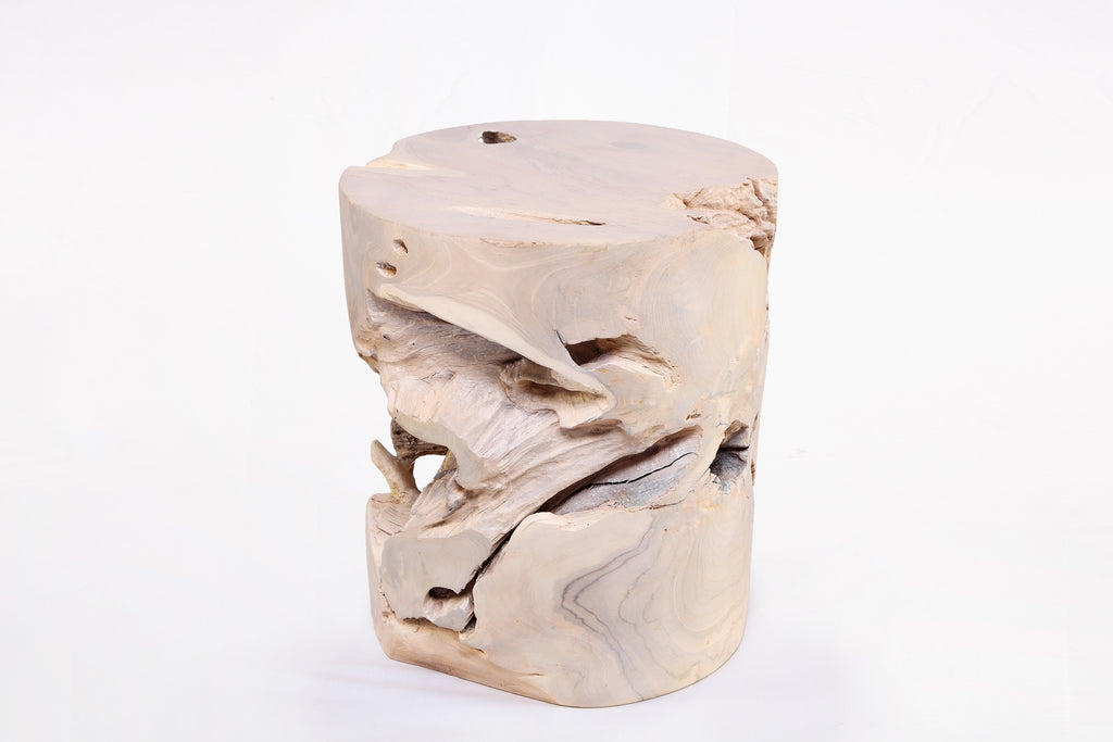 Z-Bleached White Teak Root Accent or Side Table or Stool 40