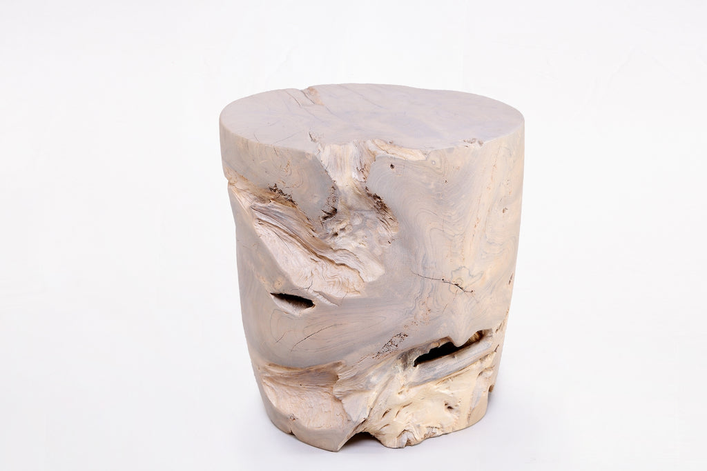 Z-Bleached White Teak Root Accent or Side Table or Stool 42