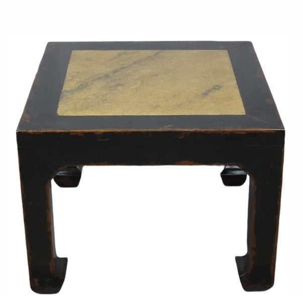 Marble Top Square and Distressed Black Vintage Accent or Side Table or Coffee Table, 18"H