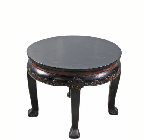 Antique Chinese Round Black Accent Table