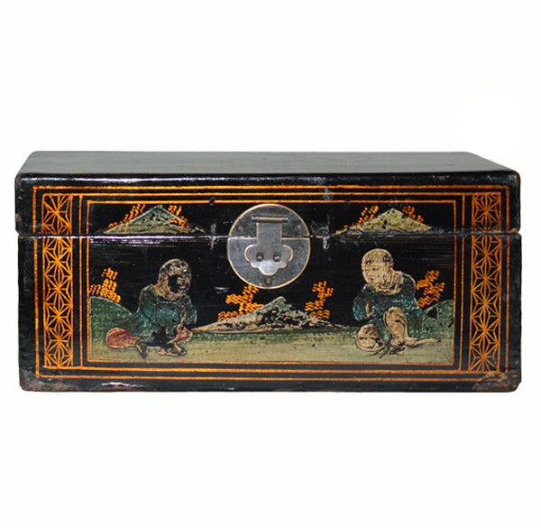 Vintage Hand Painted Jewelry Box 陶器製ケース UA Creations Petrykiv Ethnic Rectangular Lacquered Wooden